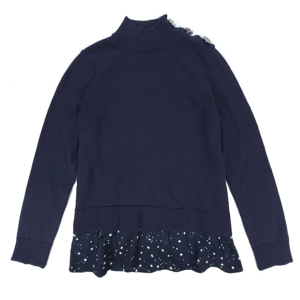 KATE SPADE Wool Night Sky Embellished Peplum Layered Tunic Sweater Navy Small